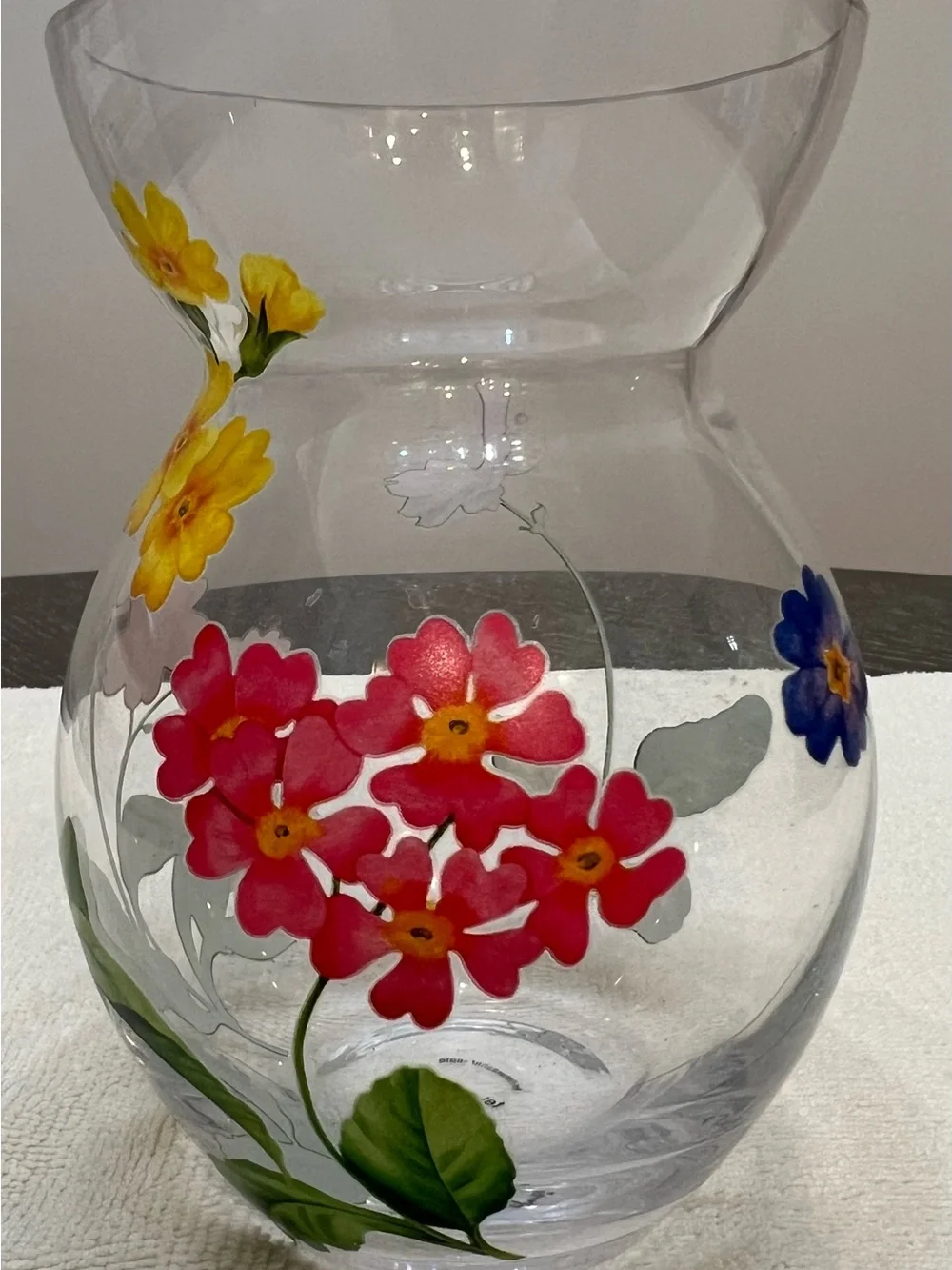 Decorative Floral Clear Glass BulbVase - Yellow & Red Multi Colored Flowers